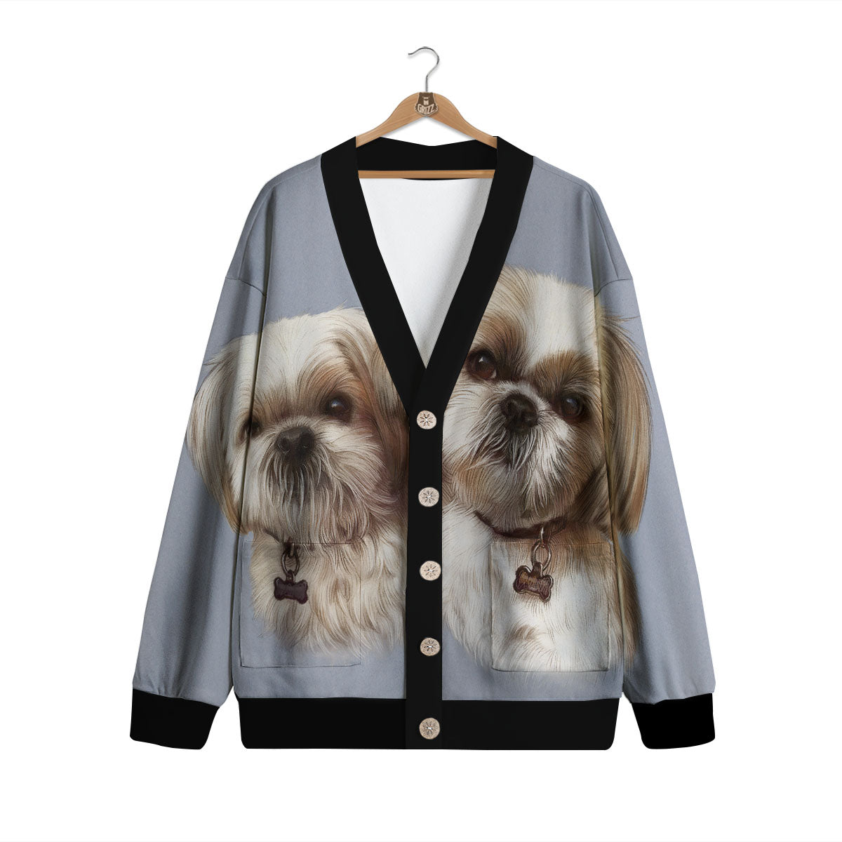 Portrait Shih Tzu Print Cardigan-grizzshop
