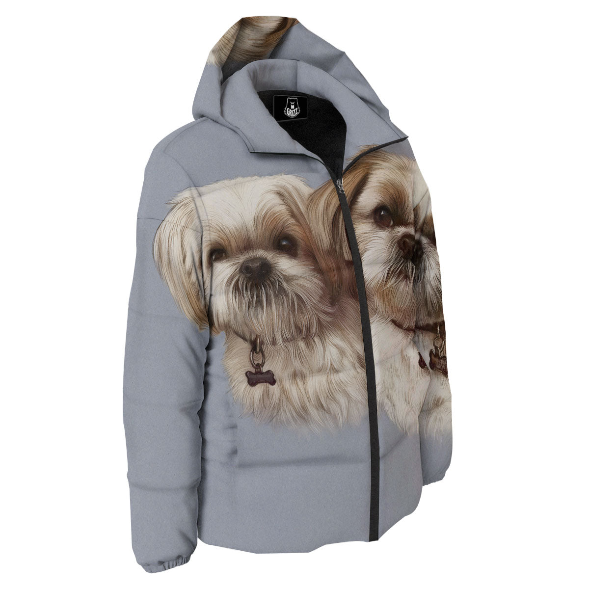Portrait Shih Tzu Print Down Jacket-grizzshop