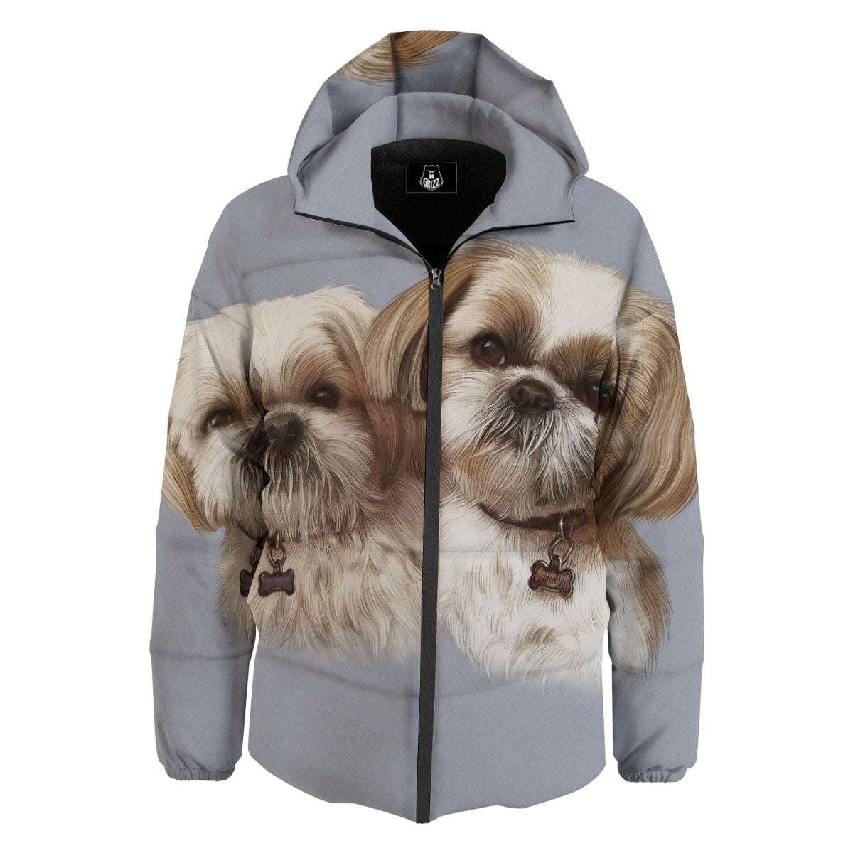 Portrait Shih Tzu Print Down Jacket-grizzshop