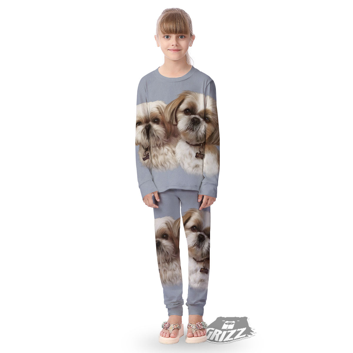 Portrait Shih Tzu Print Kid's Pajamas-grizzshop