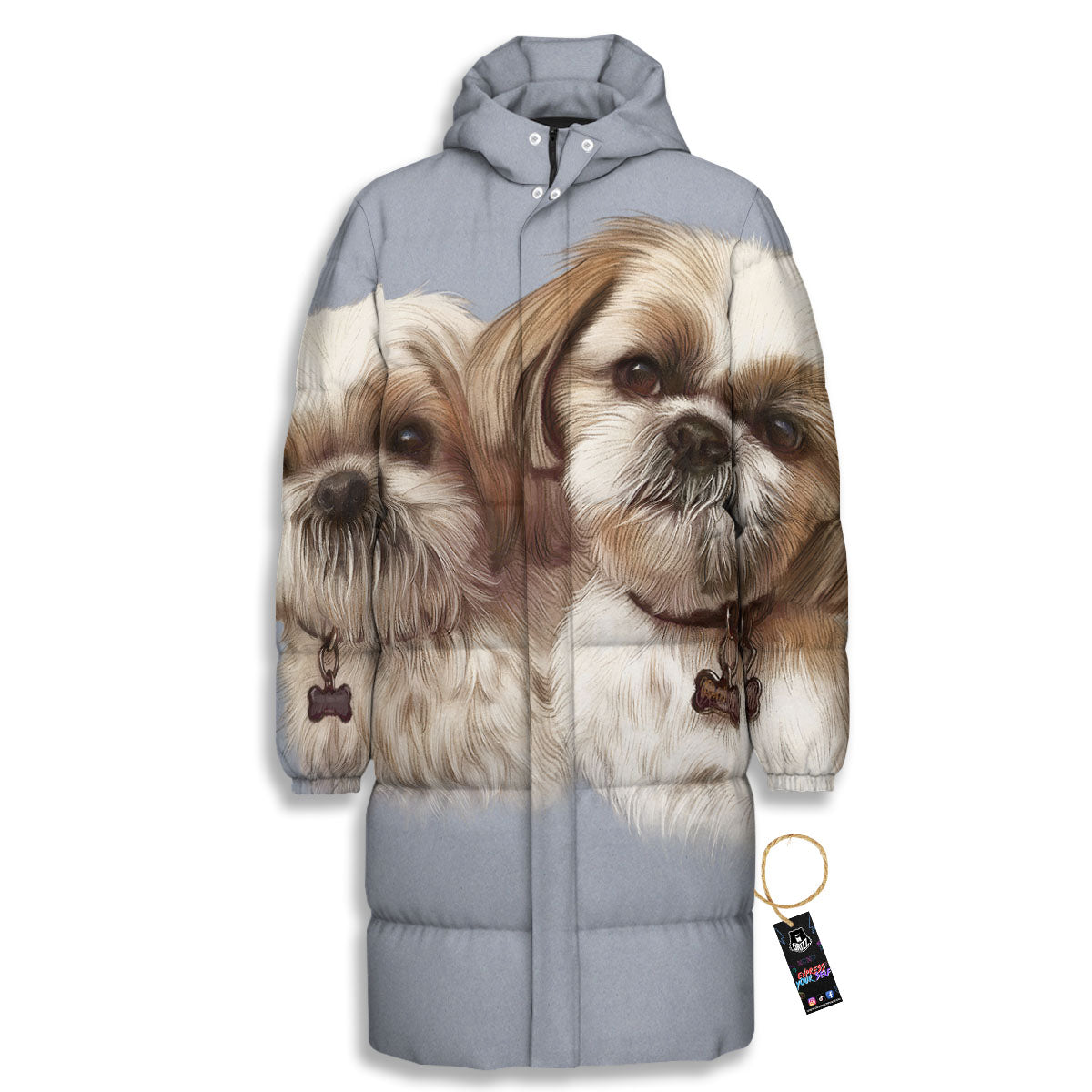 Portrait Shih Tzu Print Long Down Jacket-grizzshop