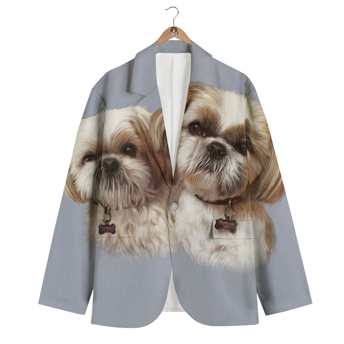 Portrait Shih Tzu Print Men's Blazer-grizzshop
