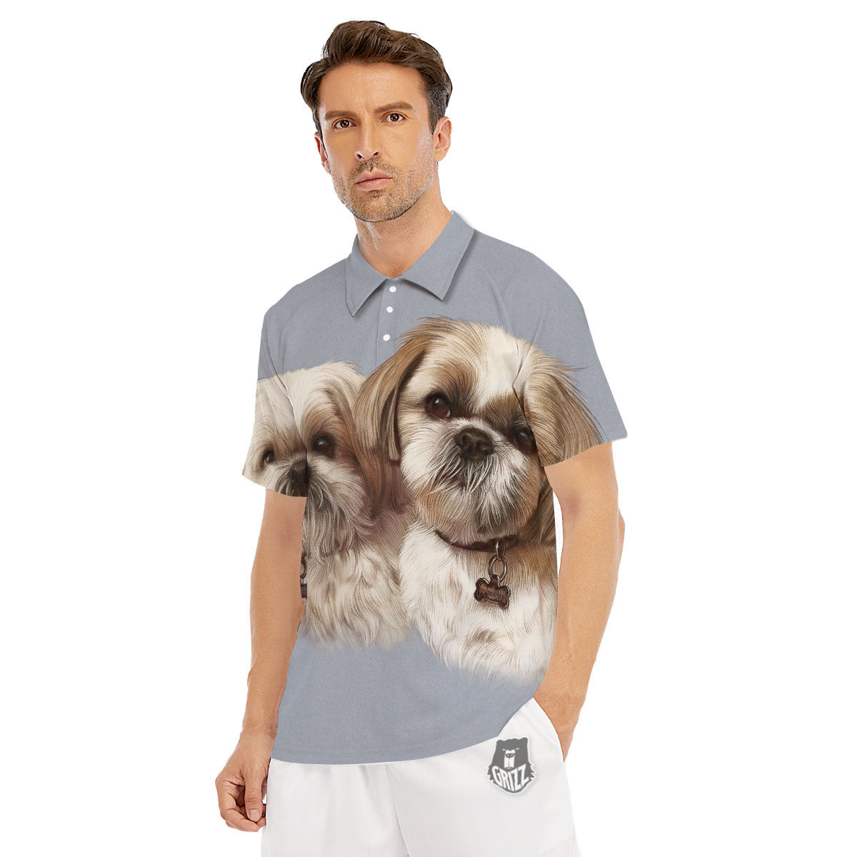 Portrait Shih Tzu Print Men's Golf Shirts-grizzshop