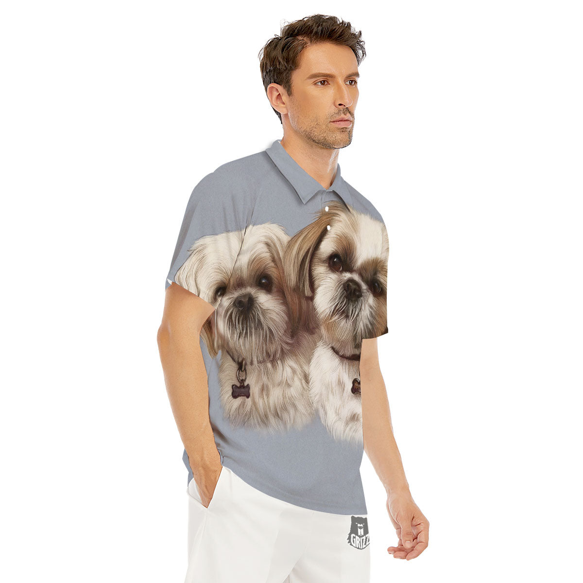 Portrait Shih Tzu Print Men's Golf Shirts-grizzshop