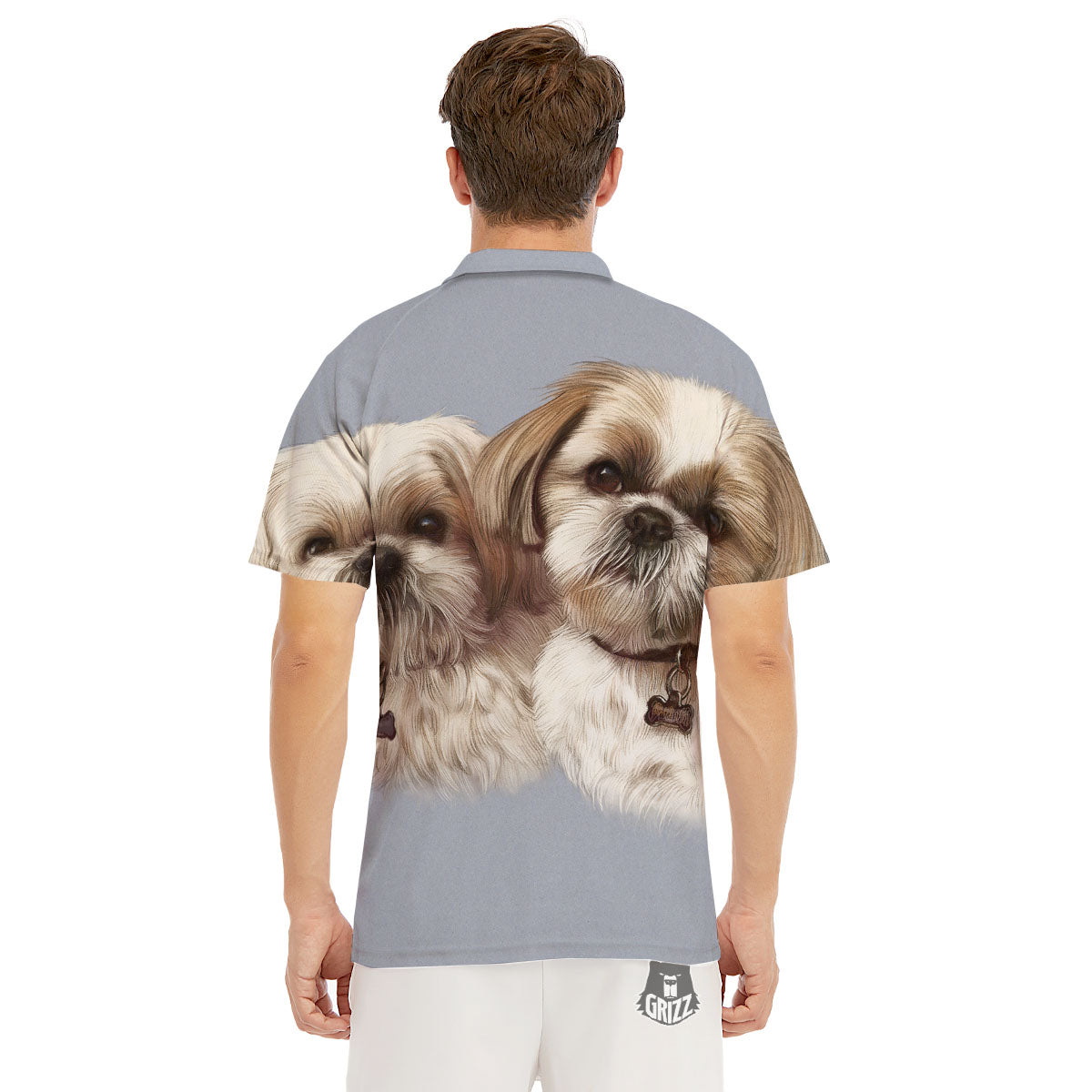 Portrait Shih Tzu Print Men's Golf Shirts-grizzshop