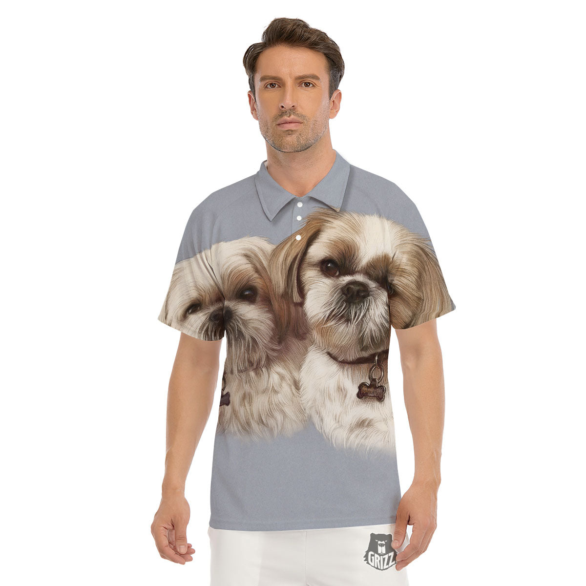 Portrait Shih Tzu Print Men's Golf Shirts-grizzshop