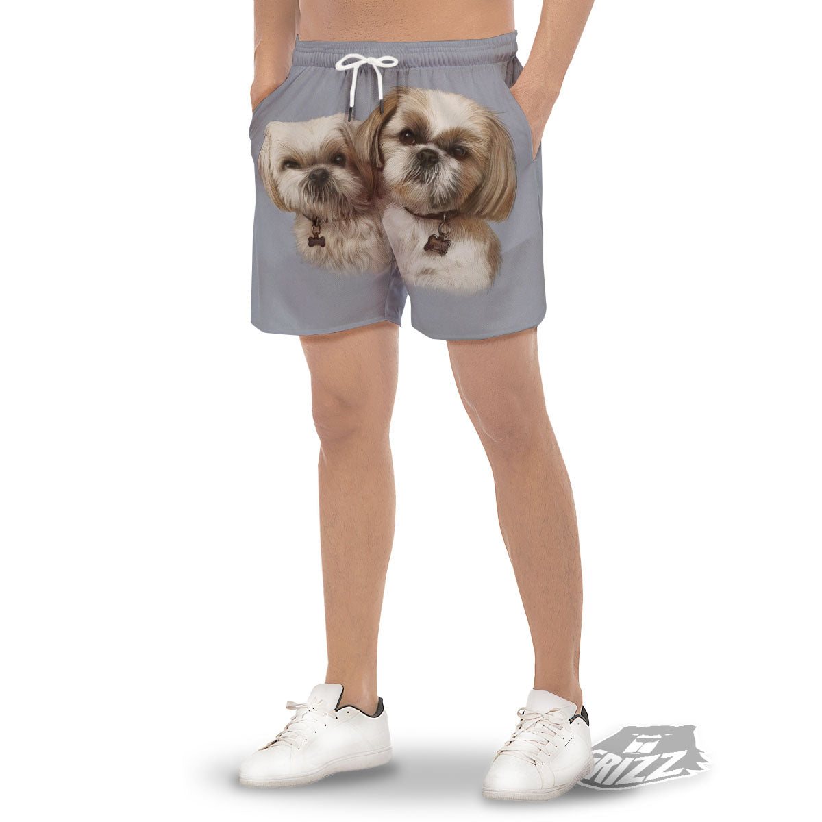 Portrait Shih Tzu Print Men's Gym Shorts-grizzshop