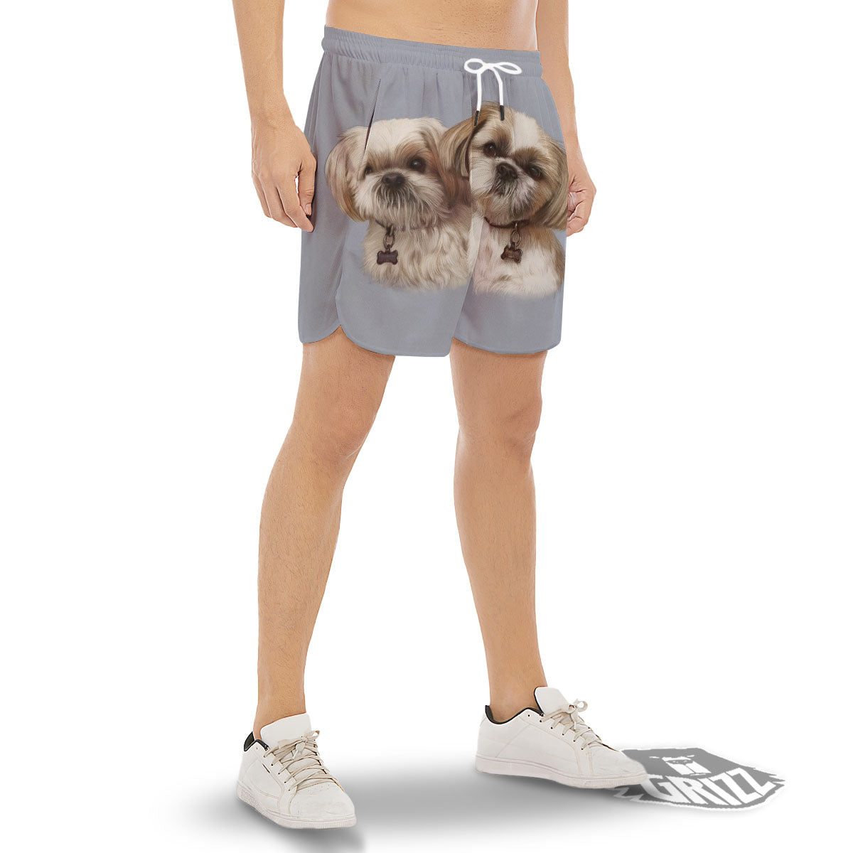 Portrait Shih Tzu Print Men's Gym Shorts-grizzshop