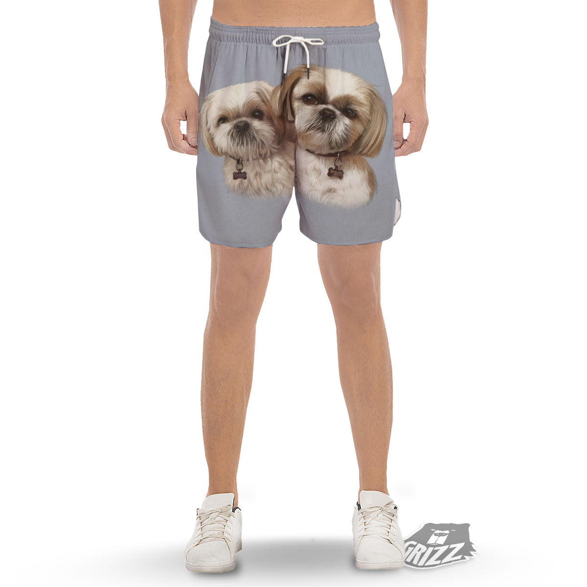 Portrait Shih Tzu Print Men's Gym Shorts-grizzshop