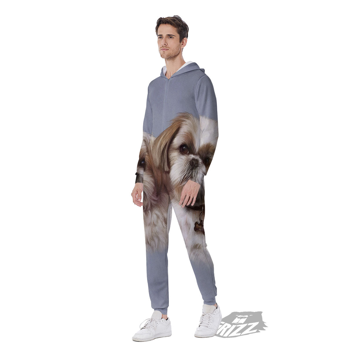 Portrait Shih Tzu Print Men's Jumpsuit-grizzshop
