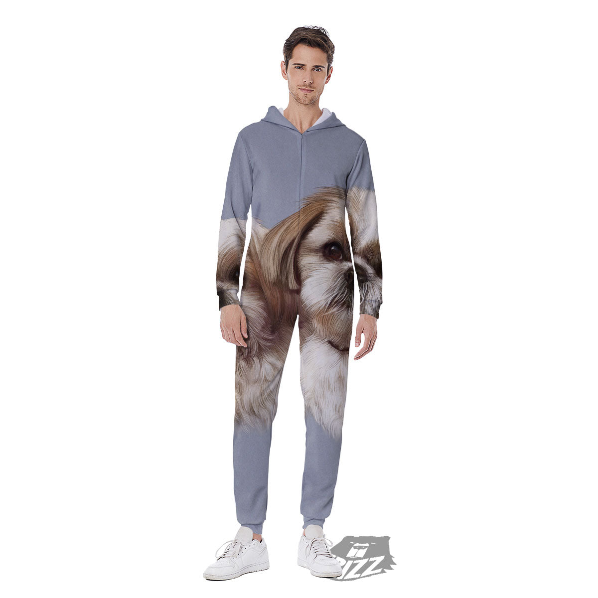 Portrait Shih Tzu Print Men's Jumpsuit-grizzshop