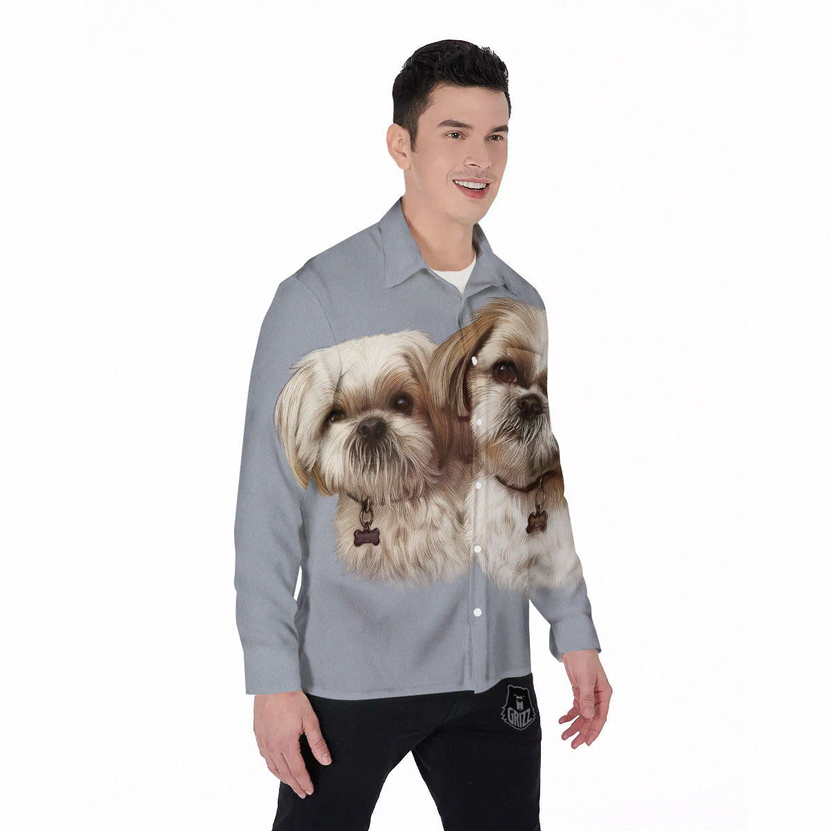 Portrait Shih Tzu Print Men's Long Sleeve Shirts-grizzshop
