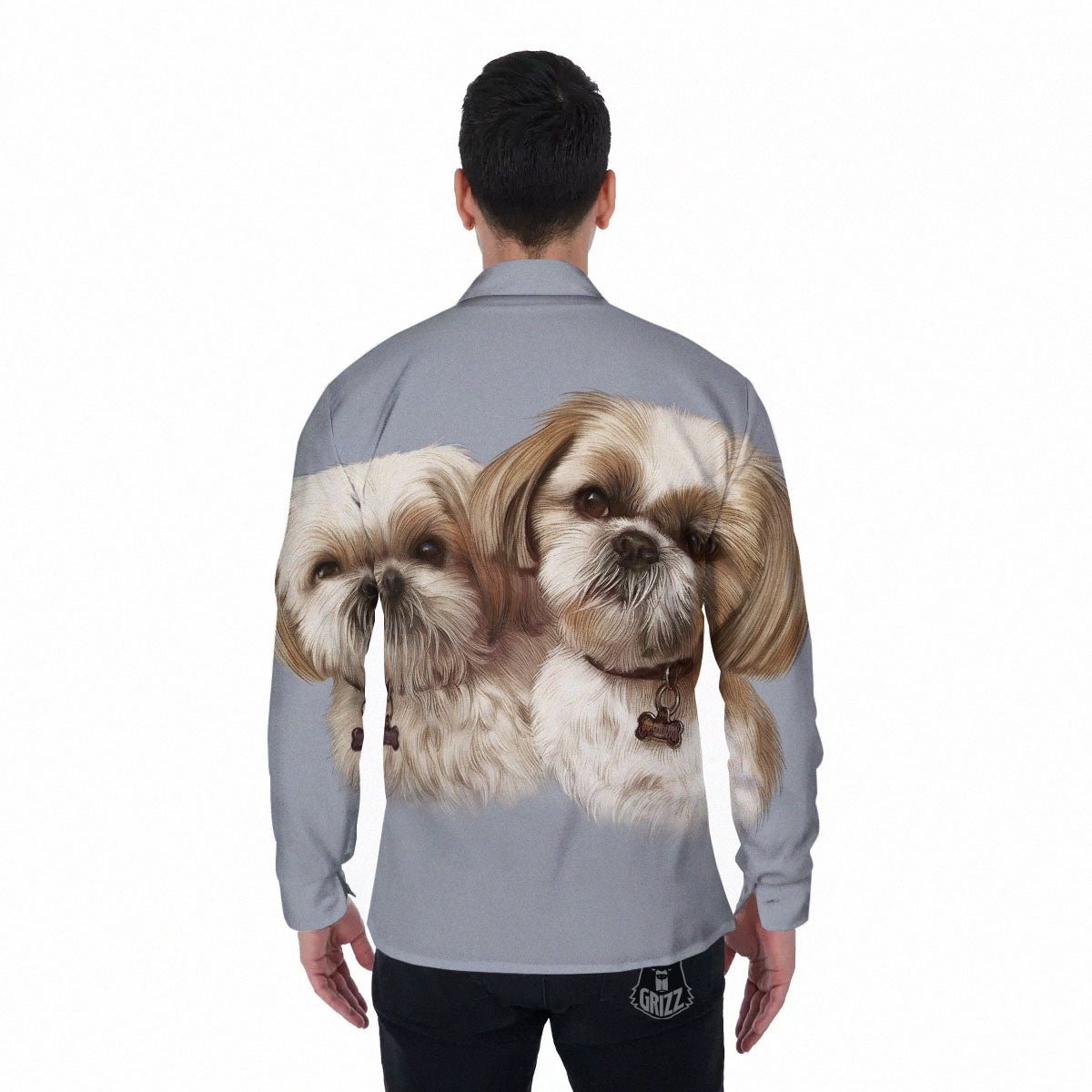 Portrait Shih Tzu Print Men's Long Sleeve Shirts-grizzshop