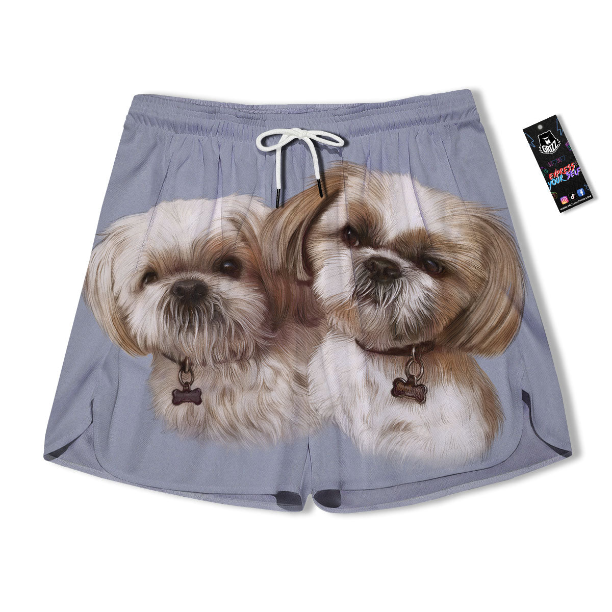 Portrait Shih Tzu Print Men's Running Shorts-grizzshop