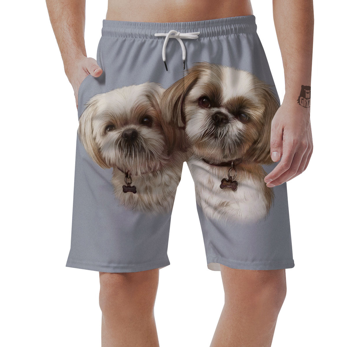 Portrait Shih Tzu Print Men's Shorts-grizzshop