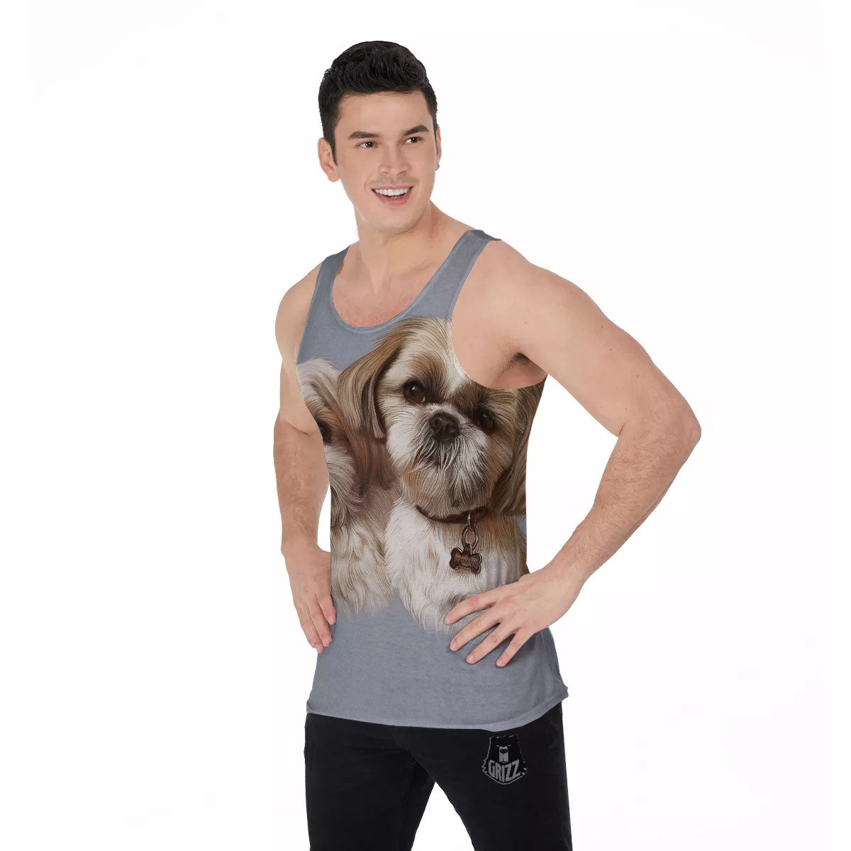 Portrait Shih Tzu Print Men's Tank Top-grizzshop