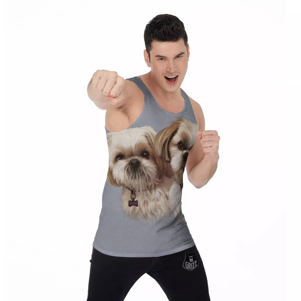 Portrait Shih Tzu Print Men's Tank Top-grizzshop