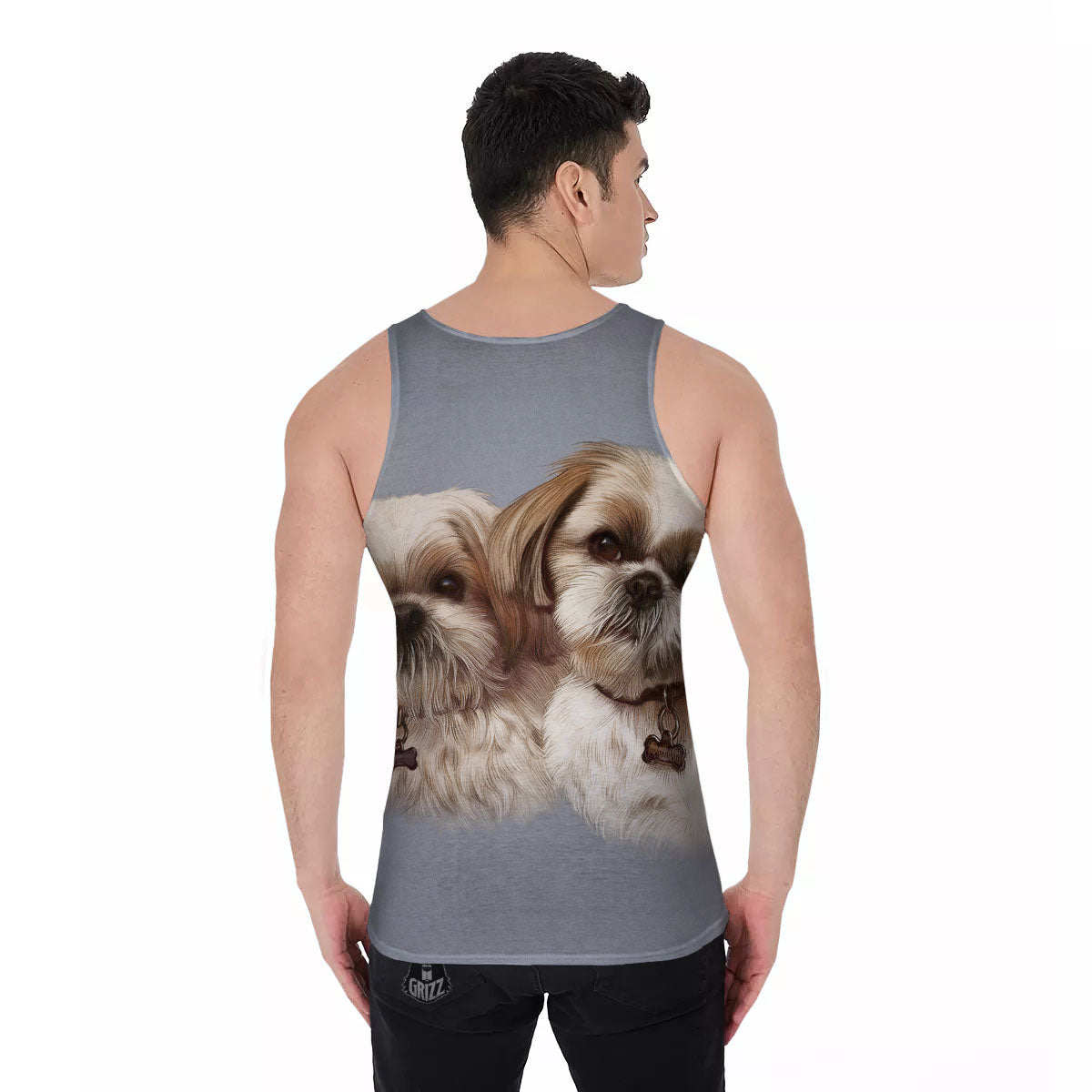 Portrait Shih Tzu Print Men's Tank Top-grizzshop