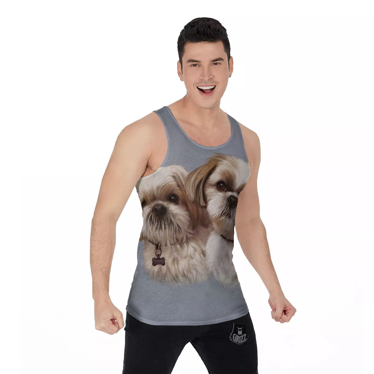 Portrait Shih Tzu Print Men's Tank Top-grizzshop