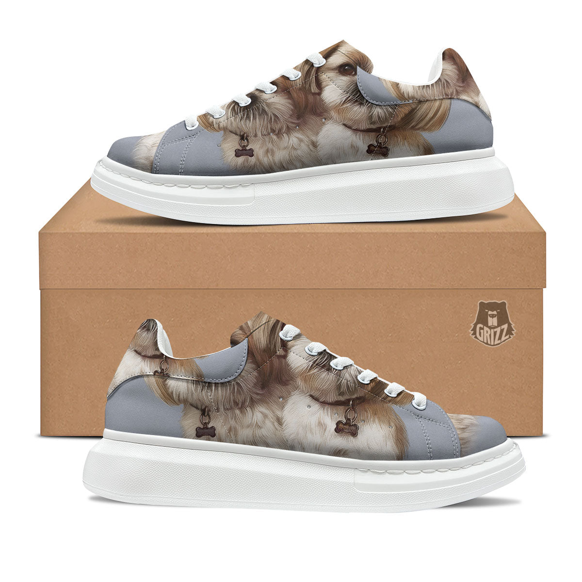 Portrait Shih Tzu Print Platform Shoes-grizzshop