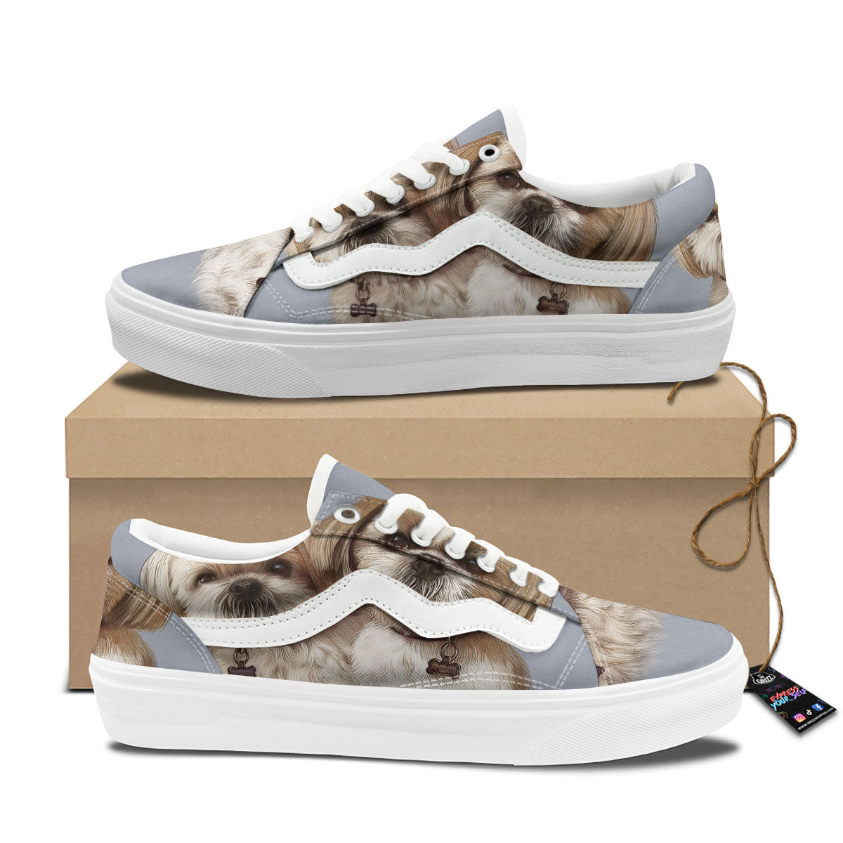 Portrait Shih Tzu Print Skate Shoes-grizzshop