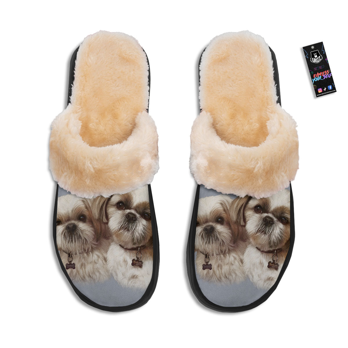 Portrait Shih Tzu Print Slippers-grizzshop