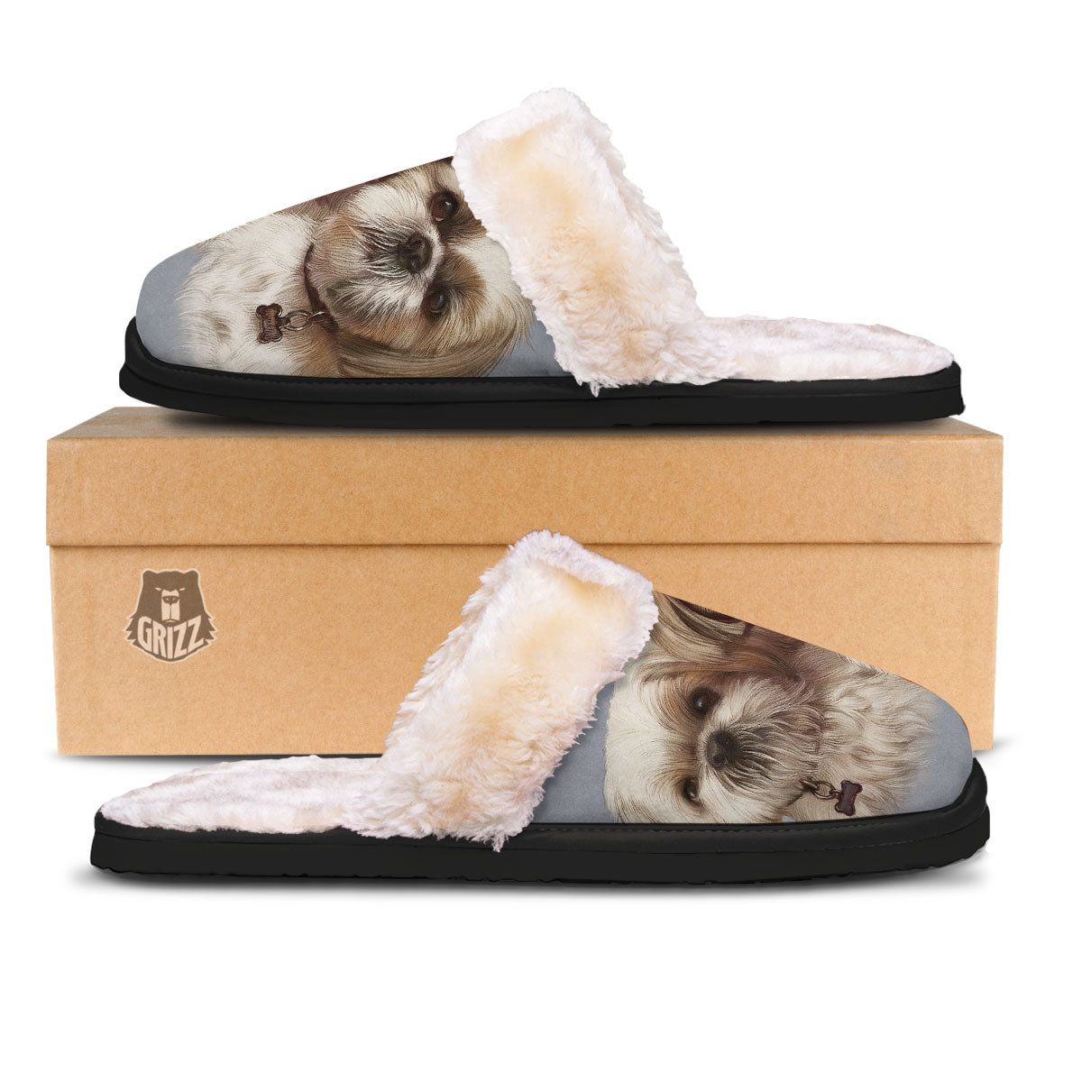 Portrait Shih Tzu Print Slippers-grizzshop