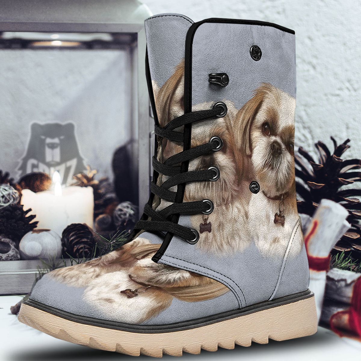 Portrait Shih Tzu Print Snow Boots-grizzshop