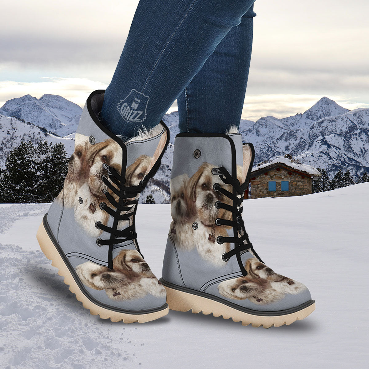 Portrait Shih Tzu Print Snow Boots-grizzshop