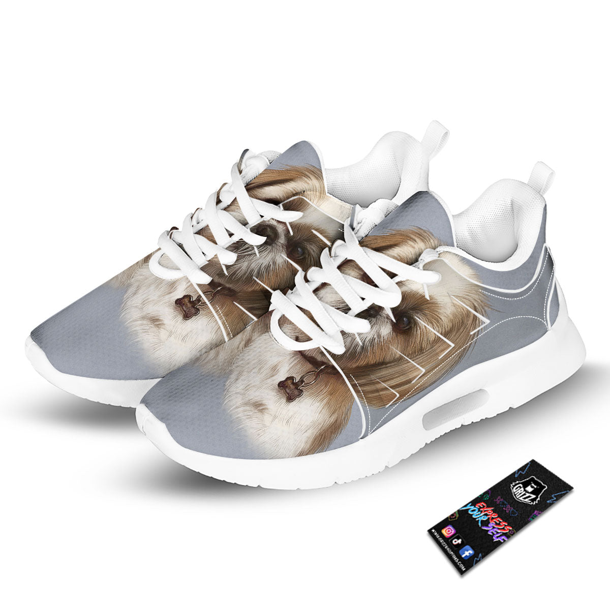 Portrait Shih Tzu Print Tennis Shoes-grizzshop