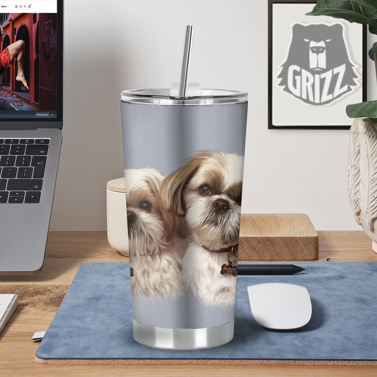 Portrait Shih Tzu Print Tumbler-grizzshop