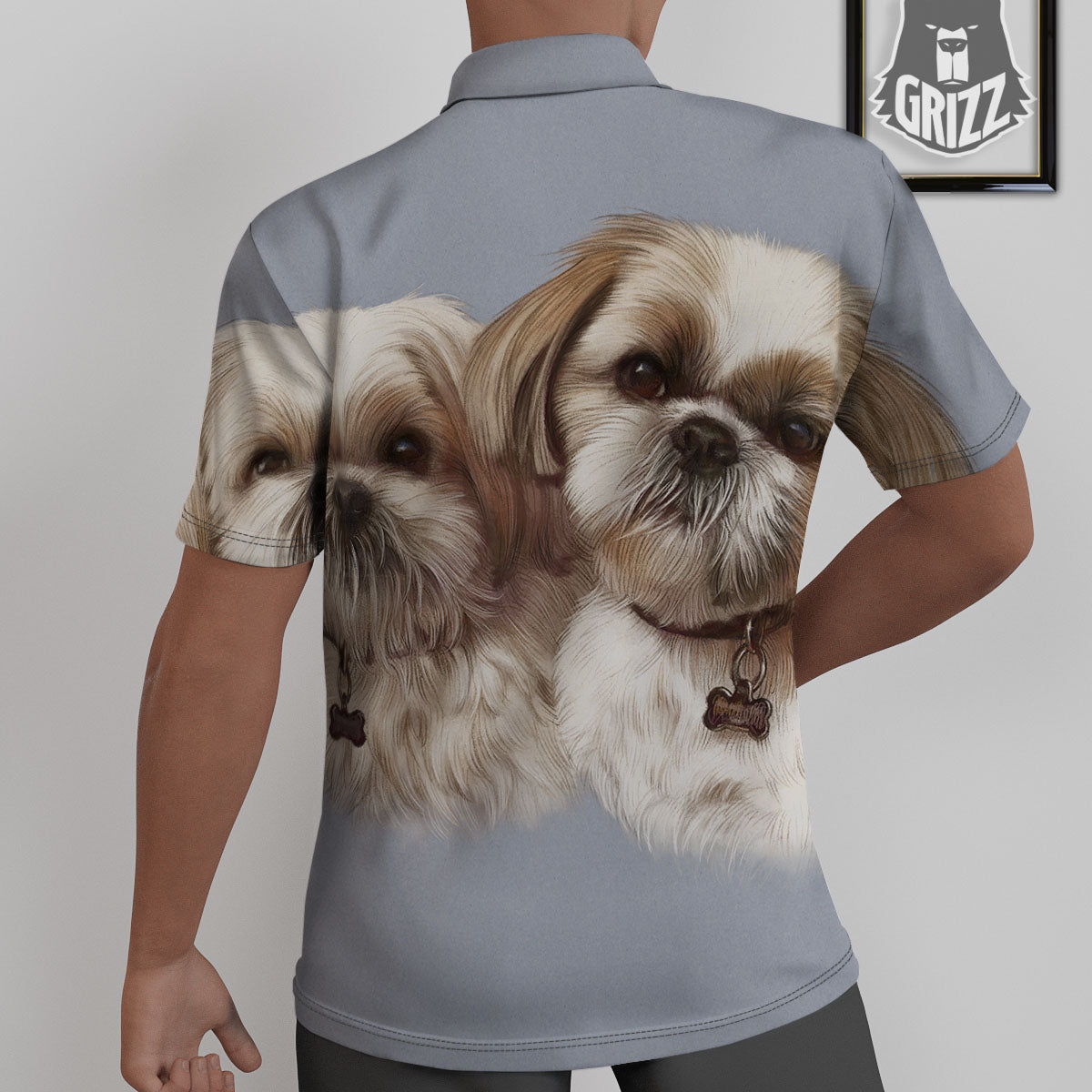 Portrait Shih Tzu Print Untucked Shirts-grizzshop
