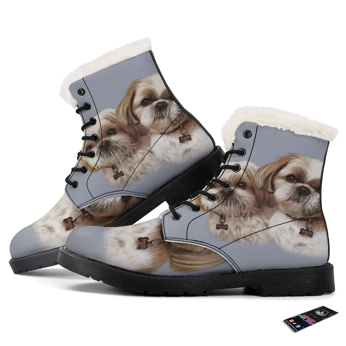 Portrait Shih Tzu Print Winter Boots-grizzshop