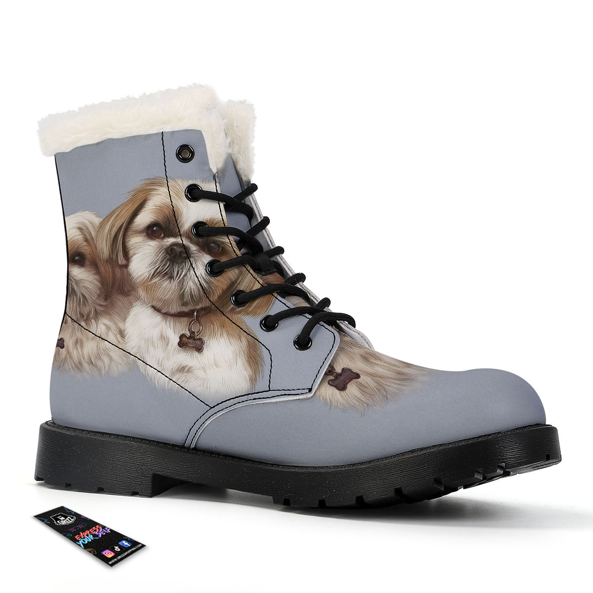 Portrait Shih Tzu Print Winter Boots-grizzshop