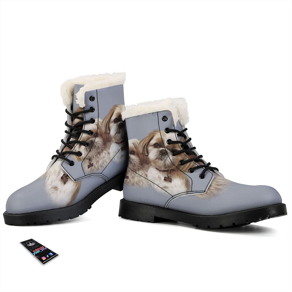 Portrait Shih Tzu Print Winter Boots-grizzshop