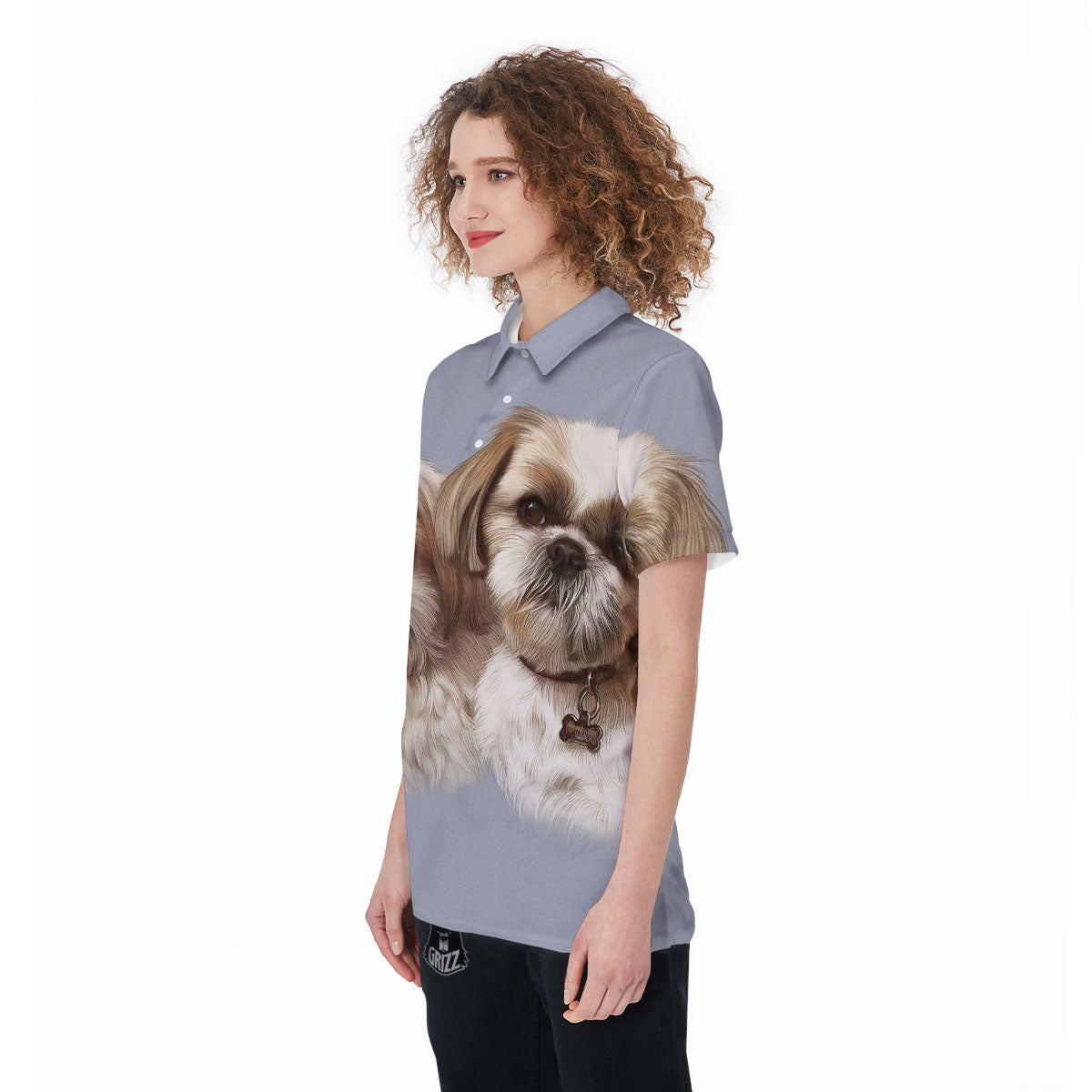 Portrait Shih Tzu Print Women's Golf Shirts-grizzshop