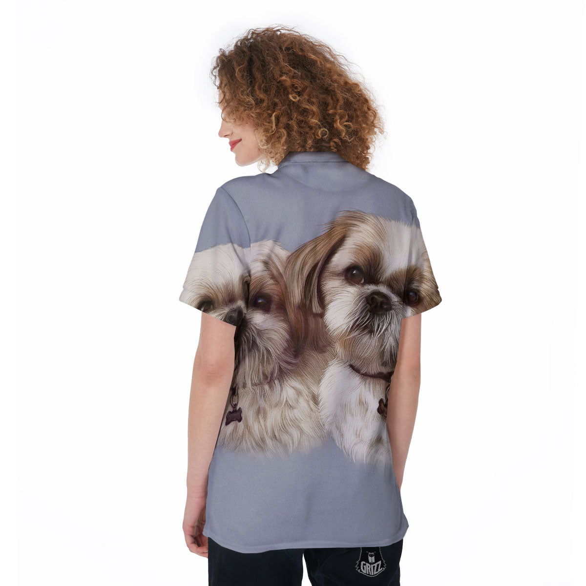 Portrait Shih Tzu Print Women's Golf Shirts-grizzshop