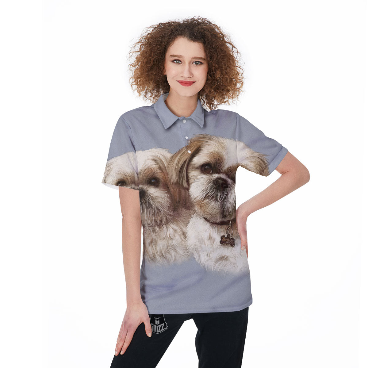 Portrait Shih Tzu Print Women's Golf Shirts-grizzshop