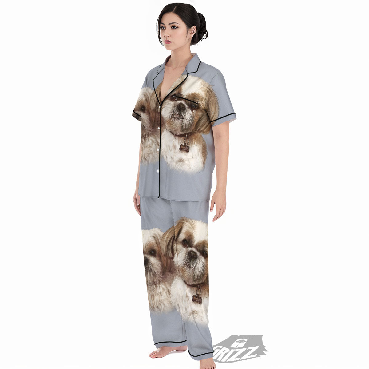 Portrait Shih Tzu Print Women's Pajamas Set-grizzshop