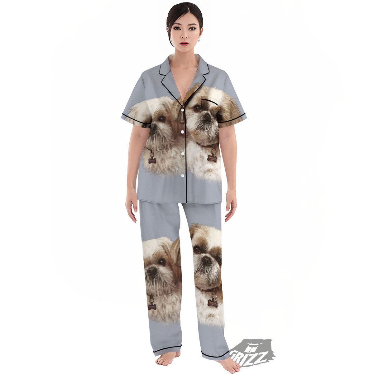 Portrait Shih Tzu Print Women's Pajamas Set-grizzshop