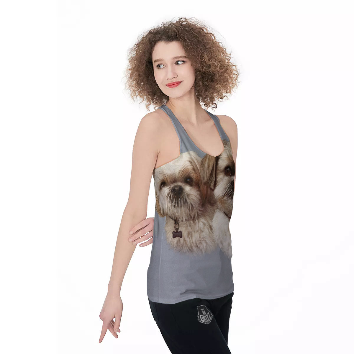 Portrait Shih Tzu Print Women's Racerback Tank Top-grizzshop