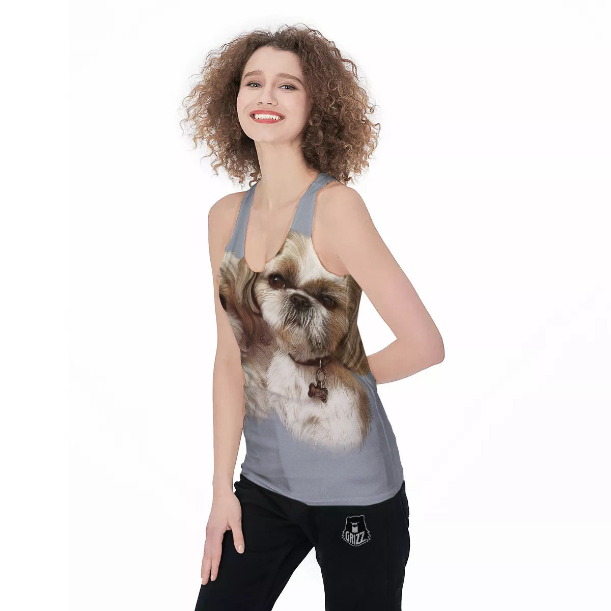 Portrait Shih Tzu Print Women's Racerback Tank Top-grizzshop