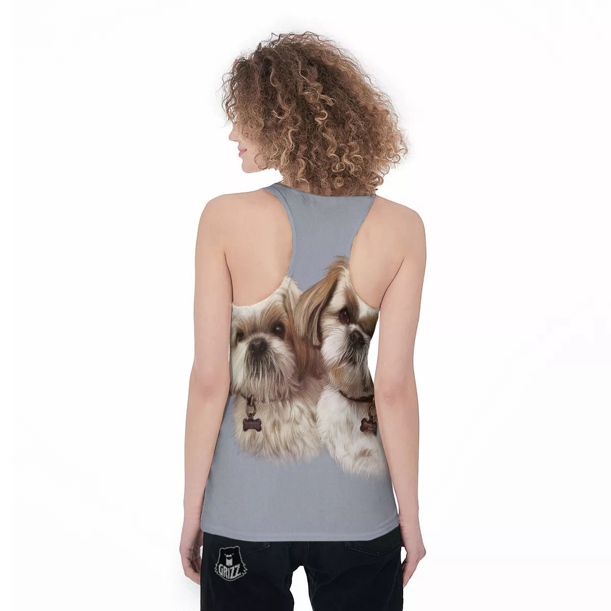 Portrait Shih Tzu Print Women's Racerback Tank Top-grizzshop