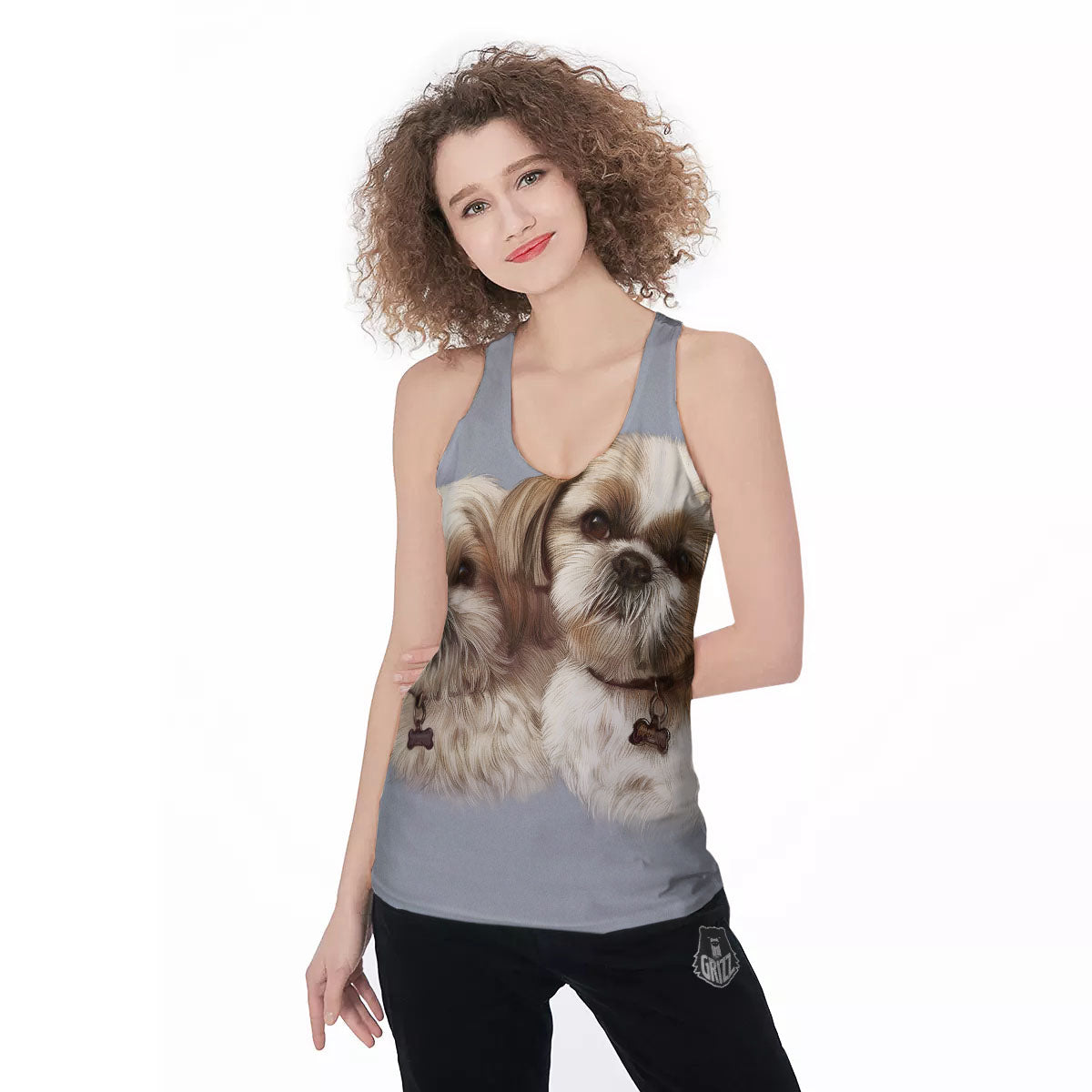 Portrait Shih Tzu Print Women's Racerback Tank Top-grizzshop