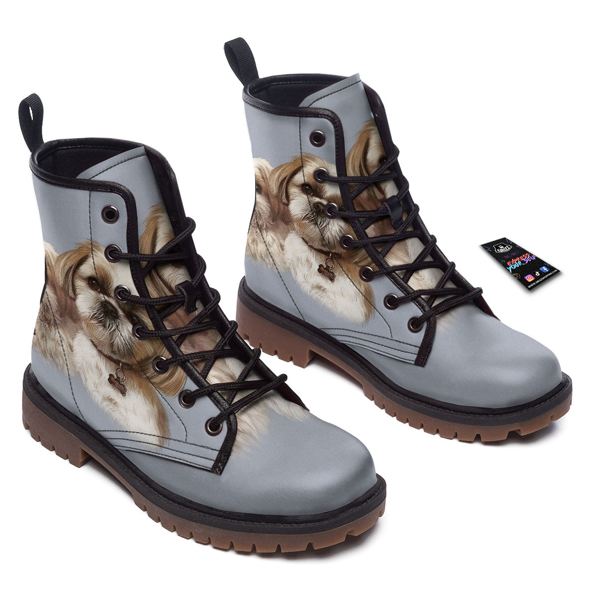 Portrait Shih Tzu Print Work Boots-grizzshop