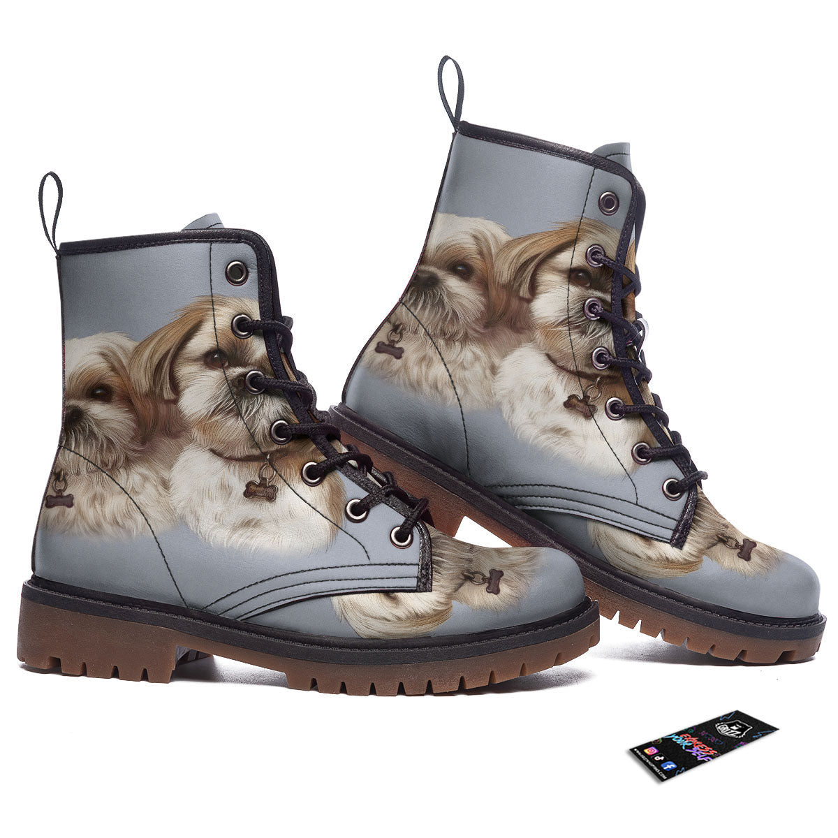 Portrait Shih Tzu Print Work Boots-grizzshop