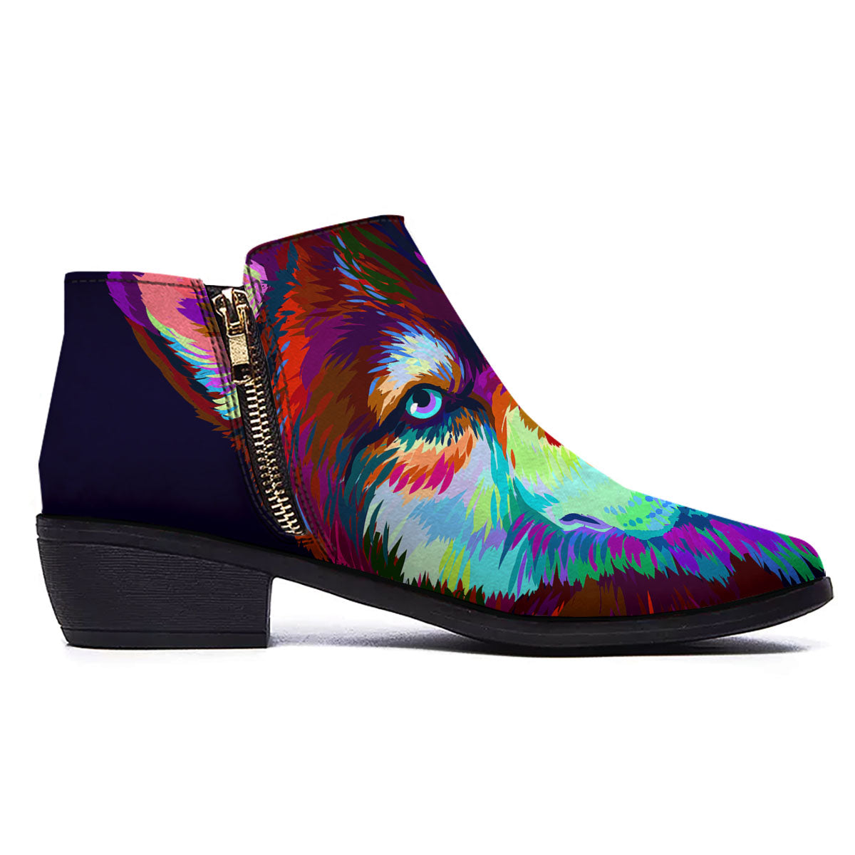 Portrait Siberian Husky Print Ankle Boots-grizzshop