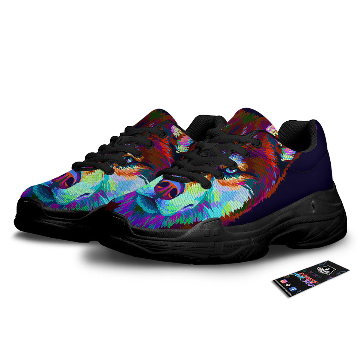 Portrait Siberian Husky Print Black Chunky Shoes-grizzshop