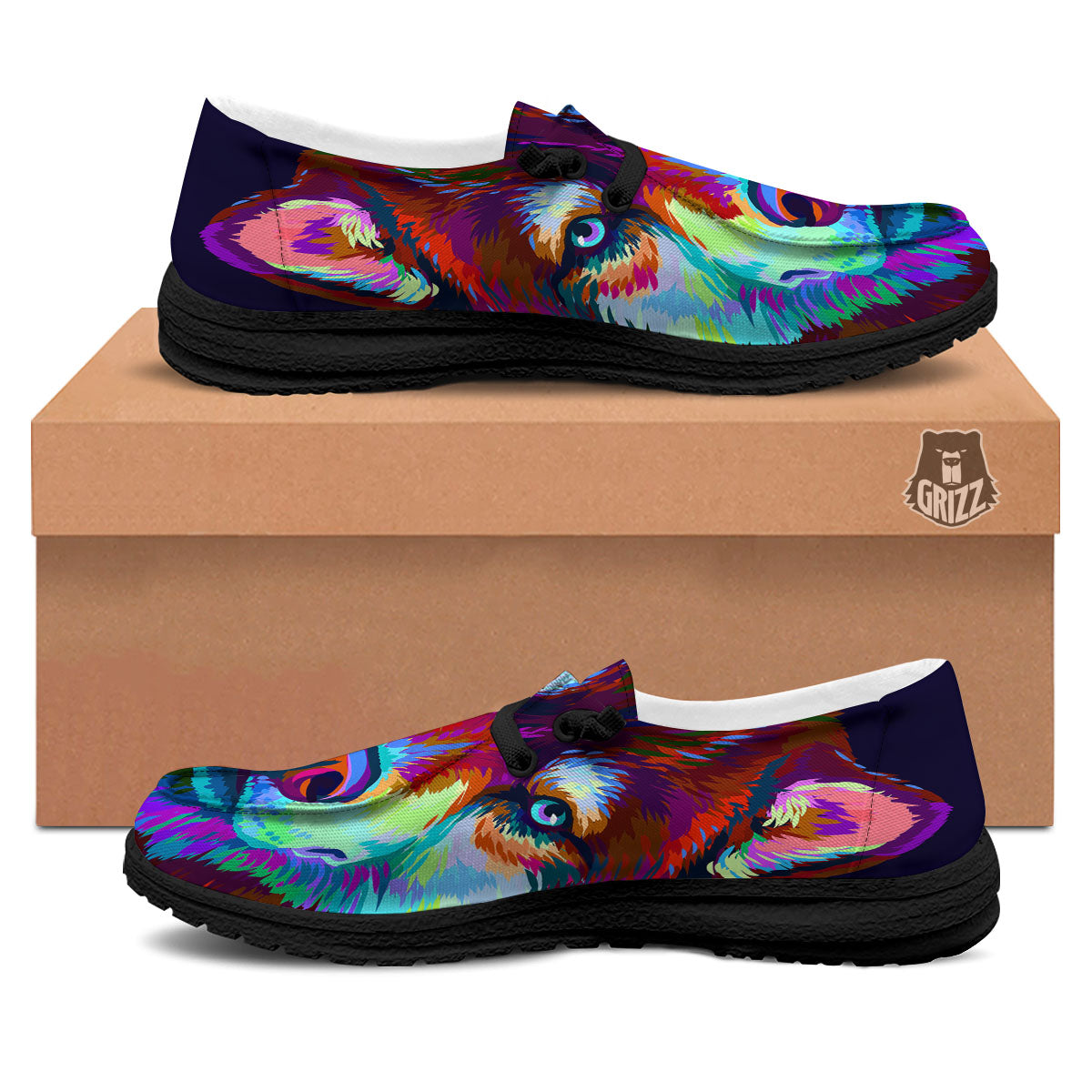 Portrait Siberian Husky Print Black Loafers-grizzshop
