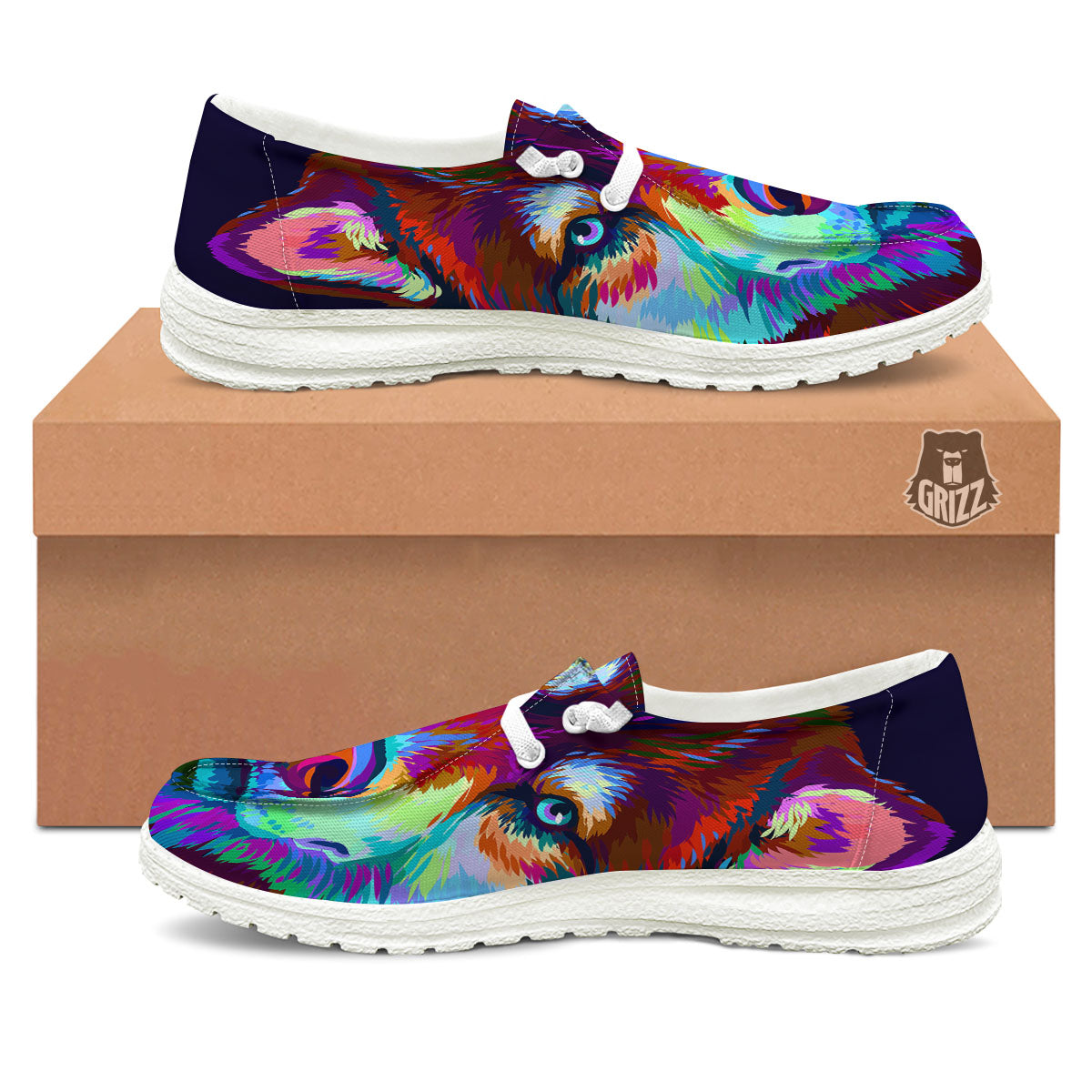 Portrait Siberian Husky Print Black Loafers-grizzshop